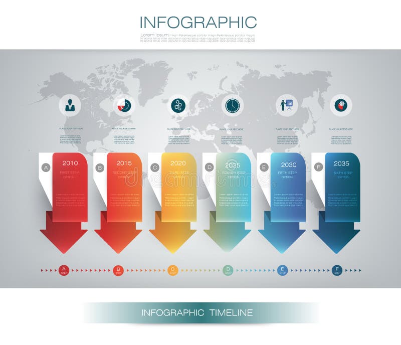 Vector infographics timeline design template with 3D paper label and graph 6 steps options. stock illustration Vector infographics timeline design template with 3D paper label and graph 6 steps options. stock illustration