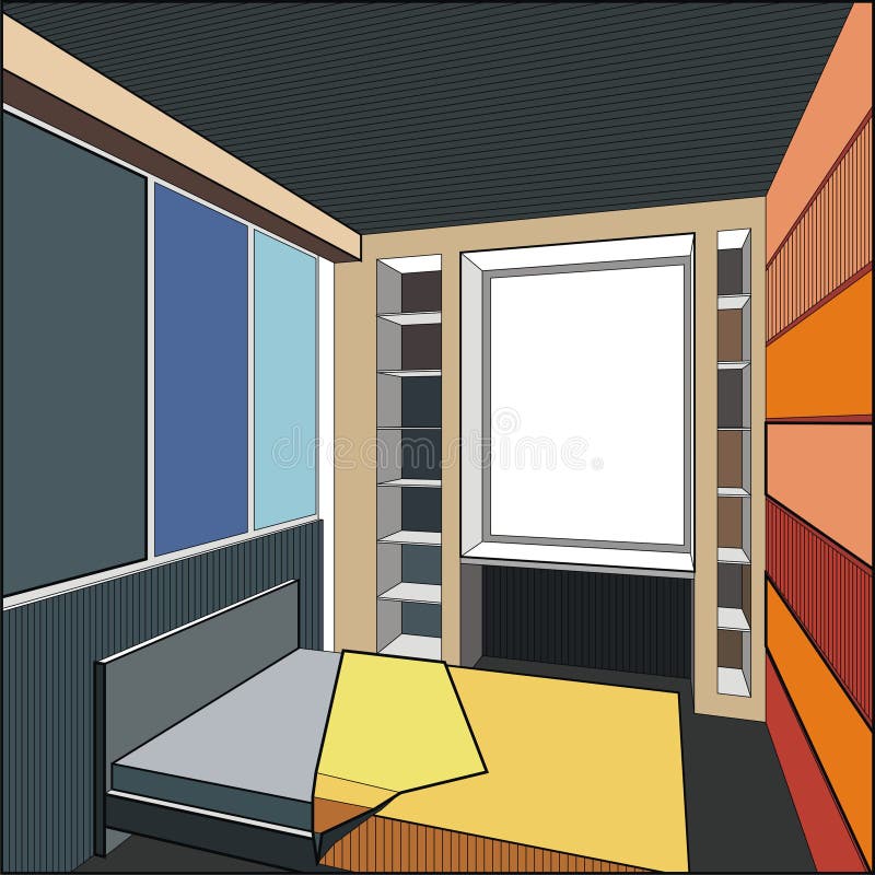 Modernes Innenschlafzimmer Der Linearen Architekturskizze Vektor