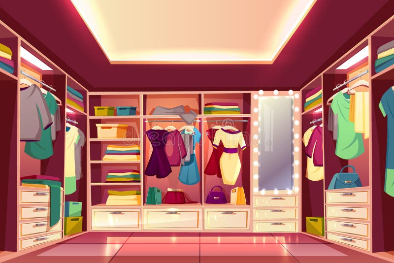 Vector interior de la historieta del vestidor de la mujer ilustración del vector