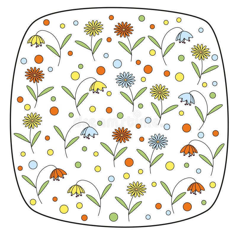 Vector intorno all'elemento quadrato con i fiori ed i bellflowers della margherita royalty illustrazione gratis Vector intorno all'elemento quadrato con i fiori ed i bellflowers della margherita royalty illustrazione gratis