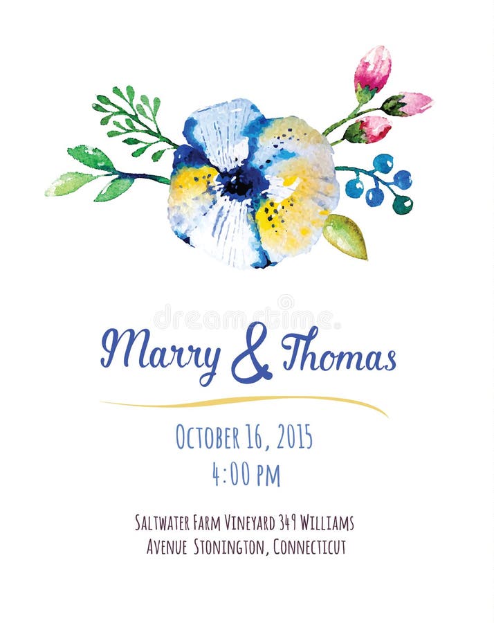 Vector invitation card with watercolor elements