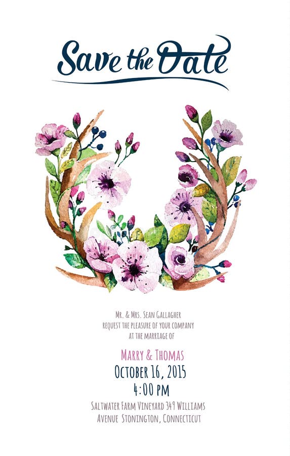 Vector invitation card with watercolor elements