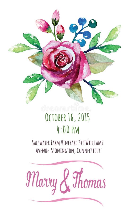 Vector invitation card with watercolor floral