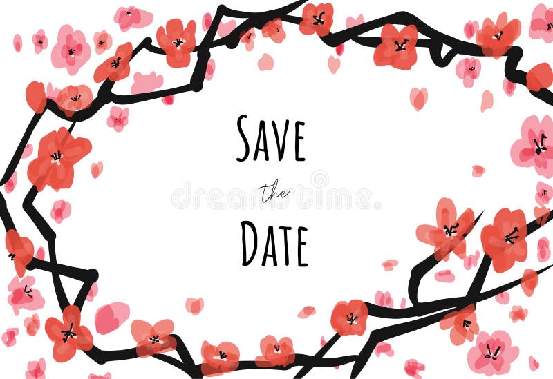 Vector invite card sacura on white background with Save the date caption. For weddings, greetings, invitations stock illustration Vector invite card sacura on white background with Save the date caption. For weddings, greetings, invitations stock illustration