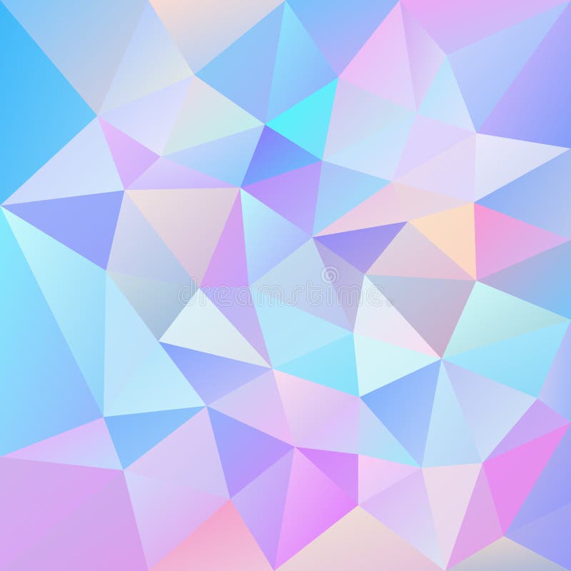 Vector irregular polygonal square background - triangle low poly pattern - cute holographic color - pink, blue, purple, v vector illustration