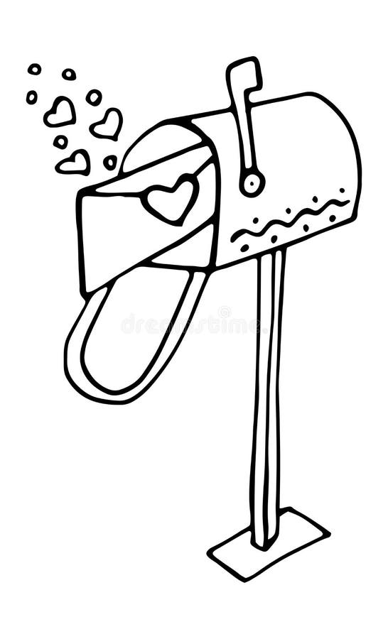 Vector isolated element. Illustration. with cute mailbox. Love letter. Hand drawn stock illustration
