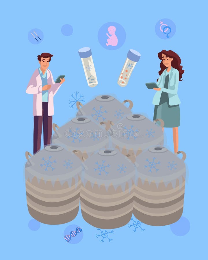 Vector isolated illustration of egg and sperm freezing. Cryopreservation of eggs and sperm. Reproductive clinic. Artificial insemination.
