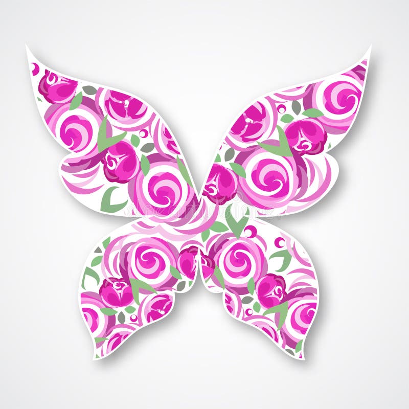 Vector Isolated multicolor butterfly. Paper butterfly Logo with roses royalty free illustration
