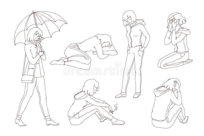 Sketch Lonely Girl Stock Illustrations 293 Sketch Lonely