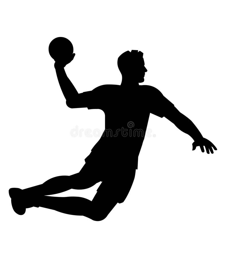 Black Silhouette of a High-jumping Professional Handball Player Who ...