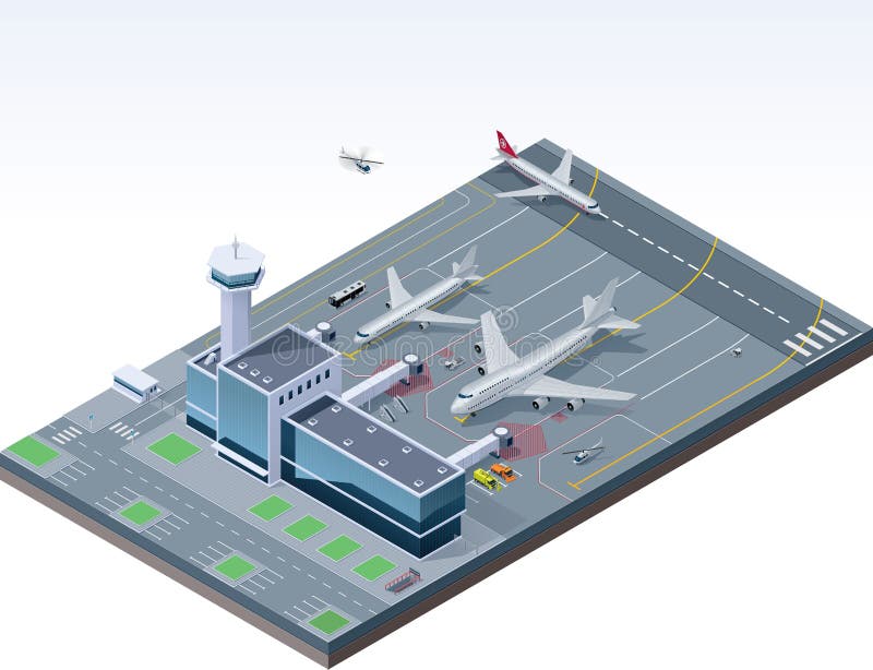 Detailléiert Isometresch Flughafen Gebaier, Fligeren, helikopteren an aner maschinnen.
