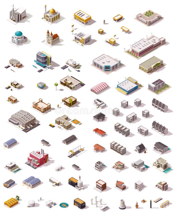 Vector isometric buildings set