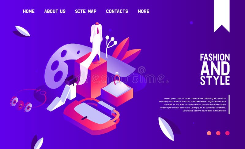 Vector isometric concept banner for fashion store or boutique shop for women clothes and accessories in bright colors. Landing stock illustration Vector isometric concept banner for fashion store or boutique shop for women clothes and accessories in bright colors. Landing stock illustration
