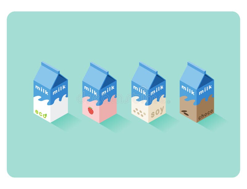 Vector isometric illustration of different flavor milk boxes royalty free illustration Vector isometric illustration of different flavor milk boxes royalty free illustration