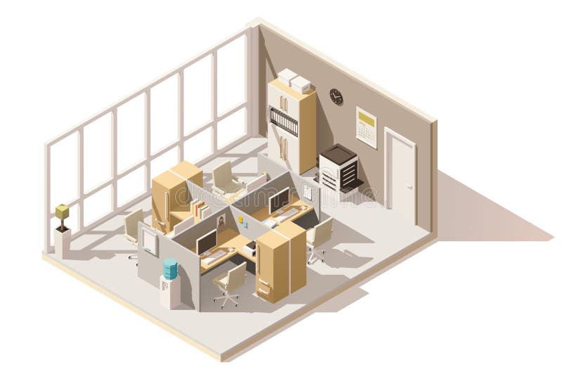 Vector isometric low poly office room stock illustration