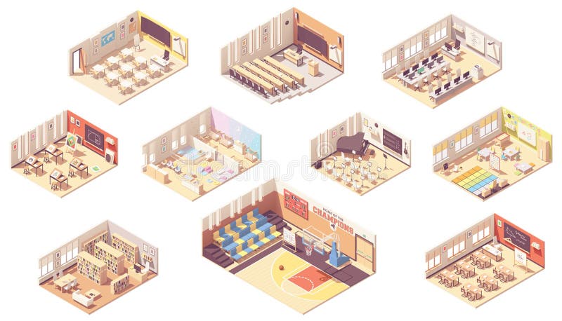 Vector isometric school building cross-section vector illustration Vector isometric school building cross-section vector illustration