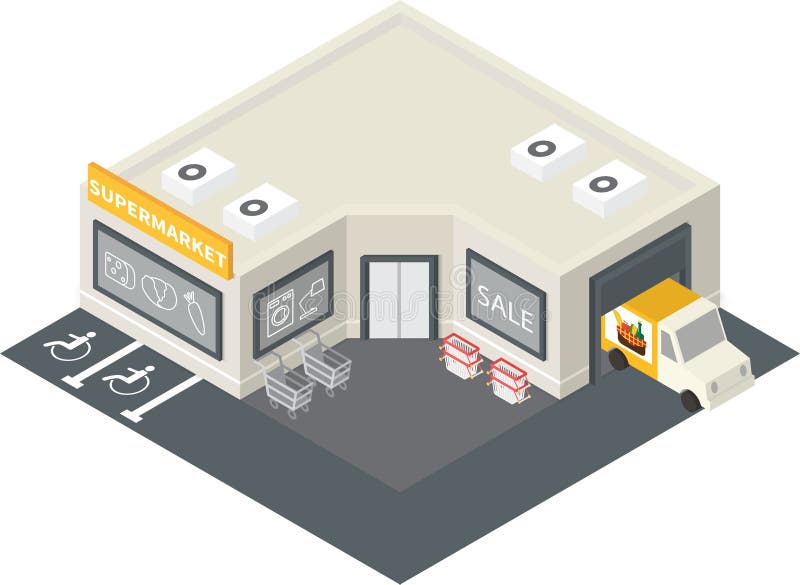 Vector isometric supermarket building icon vector illustration