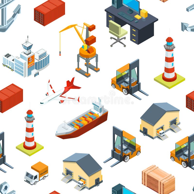 Vector isometrisch marine en zeehavenpatroon vector illustratie Vector isometrisch marine en zeehavenpatroon vector illustratie