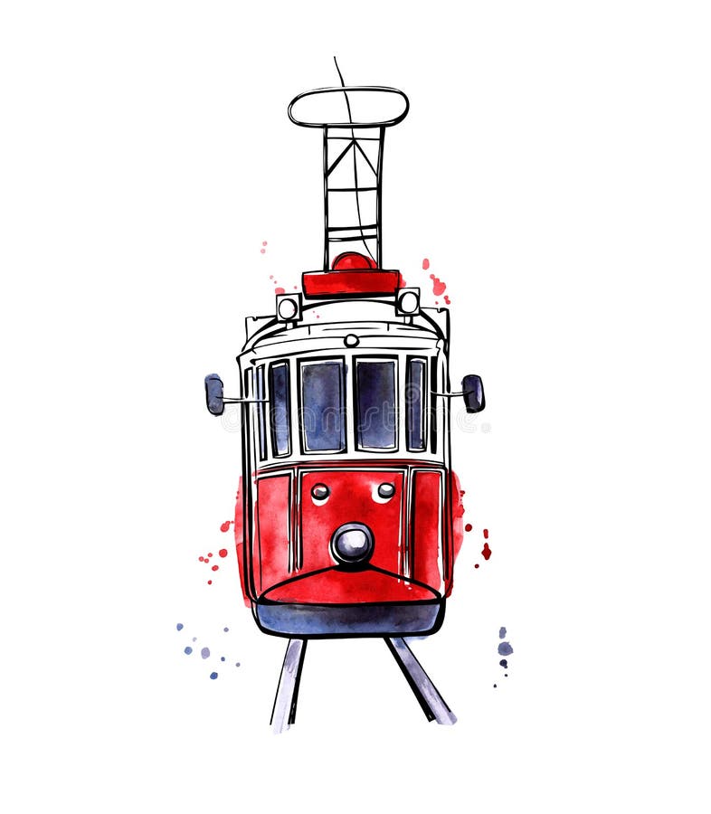 Vector Istanbul tram with colorful stains