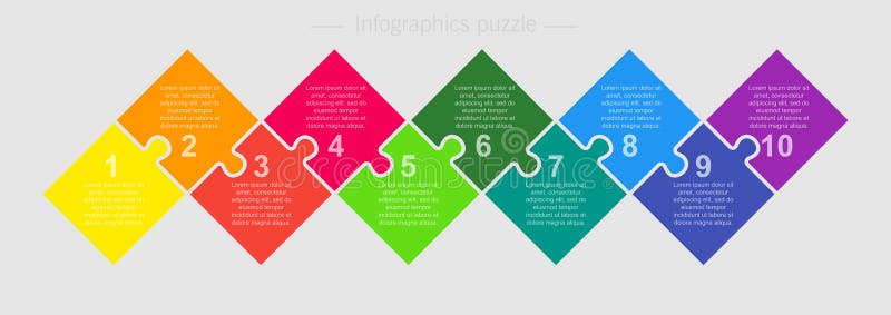 Vector jigsaw puzzle squares info graphic 10 steps royalty free illustration