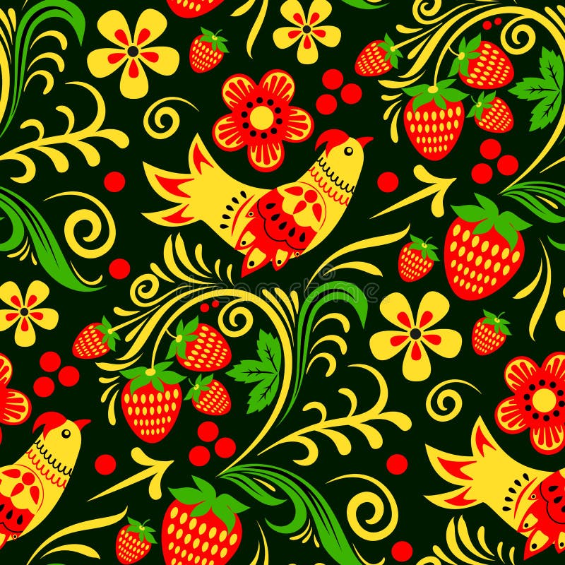 Vector Khokhloma, Russian painted and lacquered wooden bowls, spoons seamless pattern design traditional hand drawn vector illustration Vector Khokhloma, Russian painted and lacquered wooden bowls, spoons seamless pattern design traditional hand drawn vector illustration