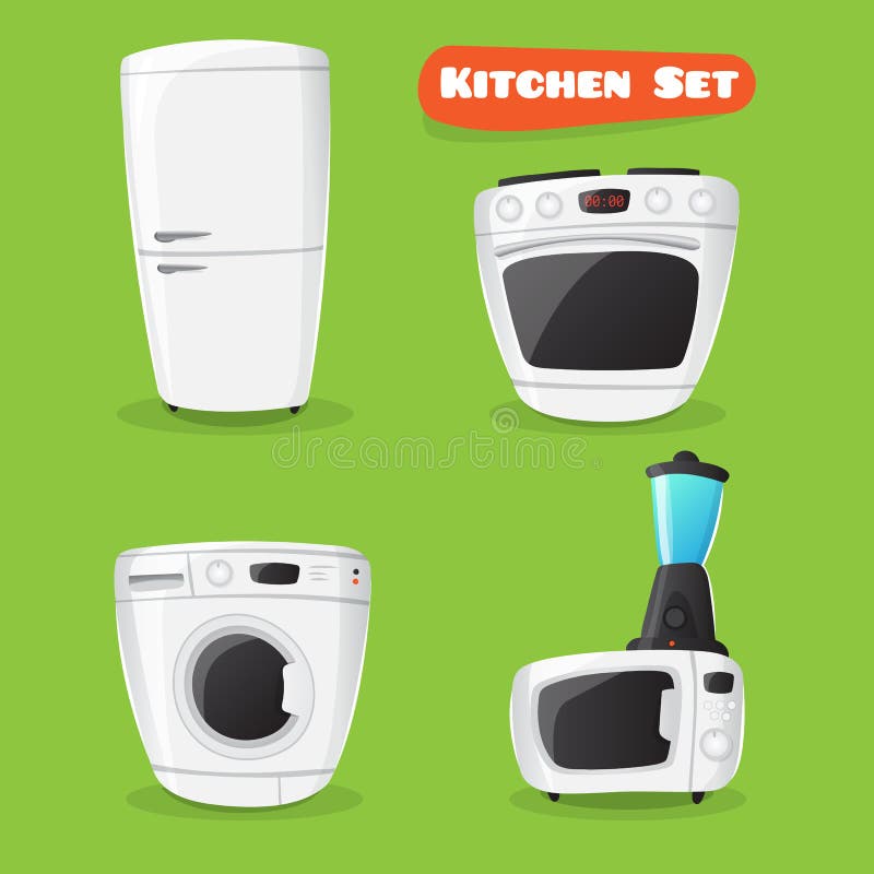 cute microwave sticker collection Stock Vector