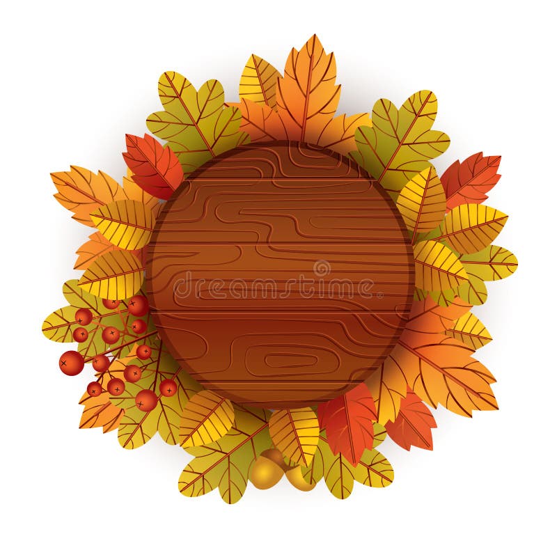 Vector kleurrijke illustratie met de herfstbladeren rond van houten kader vector illustratie Vector kleurrijke illustratie met de herfstbladeren rond van houten kader vector illustratie