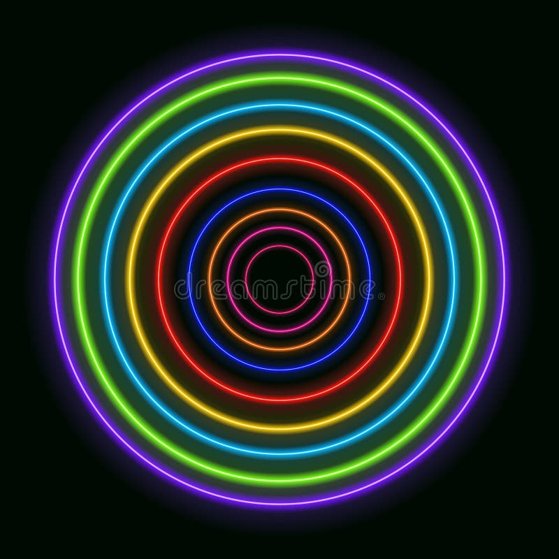 Vector Kleurrijke Neoncirkels, Glanzende Regenboog Gekleurde Ringen royalty-vrije illustratie Vector Kleurrijke Neoncirkels, Glanzende Regenboog Gekleurde Ringen royalty-vrije illustratie