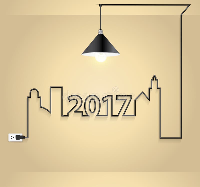 Vector kreative Glühlampeidee des neuen Jahres 2017 im Wandraum stock abbildung Vector kreative Glühlampeidee des neuen Jahres 2017 im Wandraum stock abbildung