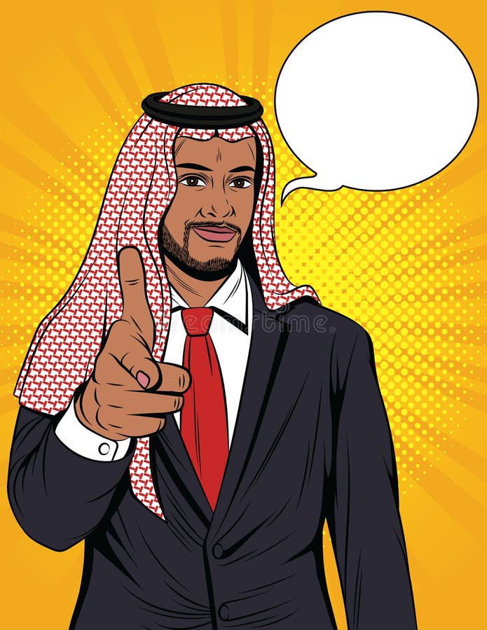 Vector l'illustrazione comica variopinta di stile di un uomo d'affari arabo che indica voi illustrazione vettoriale Vector l'illustrazione comica variopinta di stile di un uomo d'affari arabo che indica voi illustrazione vettoriale