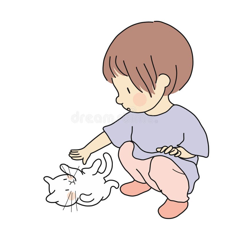 Vector l'illustrazione del bambino che gioca con il gattino adorabile Gatto commovente del bambino curioso piccolo Bambini felici illustrazione di stock Vector l'illustrazione del bambino che gioca con il gattino adorabile Gatto commovente del bambino curioso piccolo Bambini felici illustrazione di stock