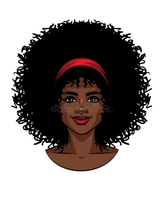 Vector l'illustrazione del fronte di tipo americano africano del ` s della donna con capelli ricci