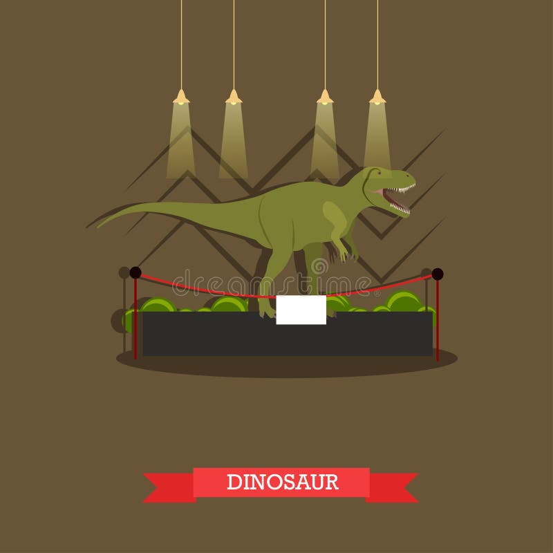 Vector l'illustrazione del tirannosauro farcito in museo, stile piano illustrazione di stock Vector l'illustrazione del tirannosauro farcito in museo, stile piano illustrazione di stock