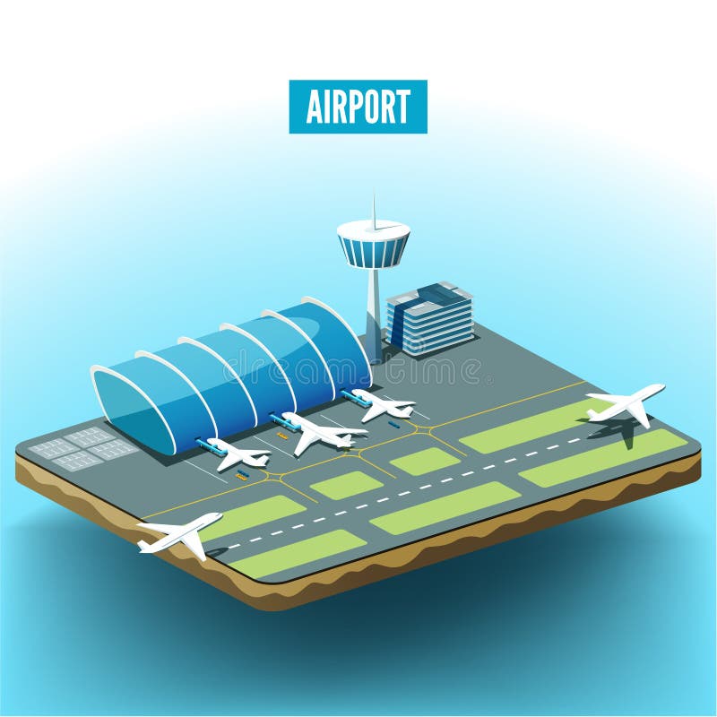 Vector l'illustrazione isometrica dell'aeroporto con gli aeroplani illustrazione di stock Vector l'illustrazione isometrica dell'aeroporto con gli aeroplani illustrazione di stock
