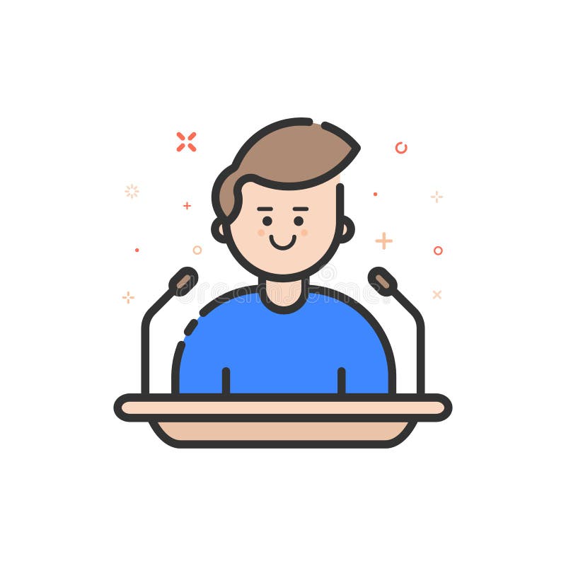 Vector l'illustrazione nello stile audace piano del profilo con il ragazzo - oratore che parla dalla tribuna illustrazione vettoriale Vector l'illustrazione nello stile audace piano del profilo con il ragazzo - oratore che parla dalla tribuna illustrazione vettoriale