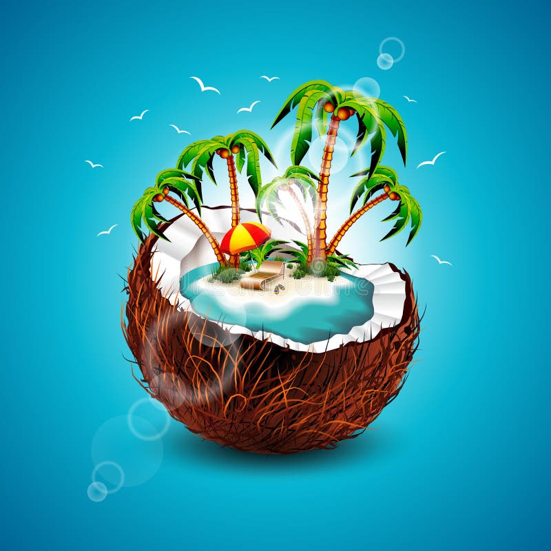 Vector l'illustrazione su un tema di vacanza estiva con la noce di cocco. royalty illustrazione gratis Vector l'illustrazione su un tema di vacanza estiva con la noce di cocco. royalty illustrazione gratis
