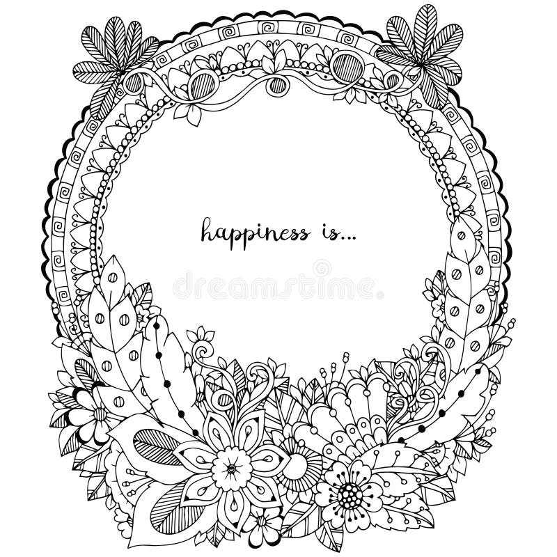 Vector l'illustrazione Zen Tangle, la struttura rotonda con i fiori, mandala di scarabocchio Anti sforzo del libro da colorare pe