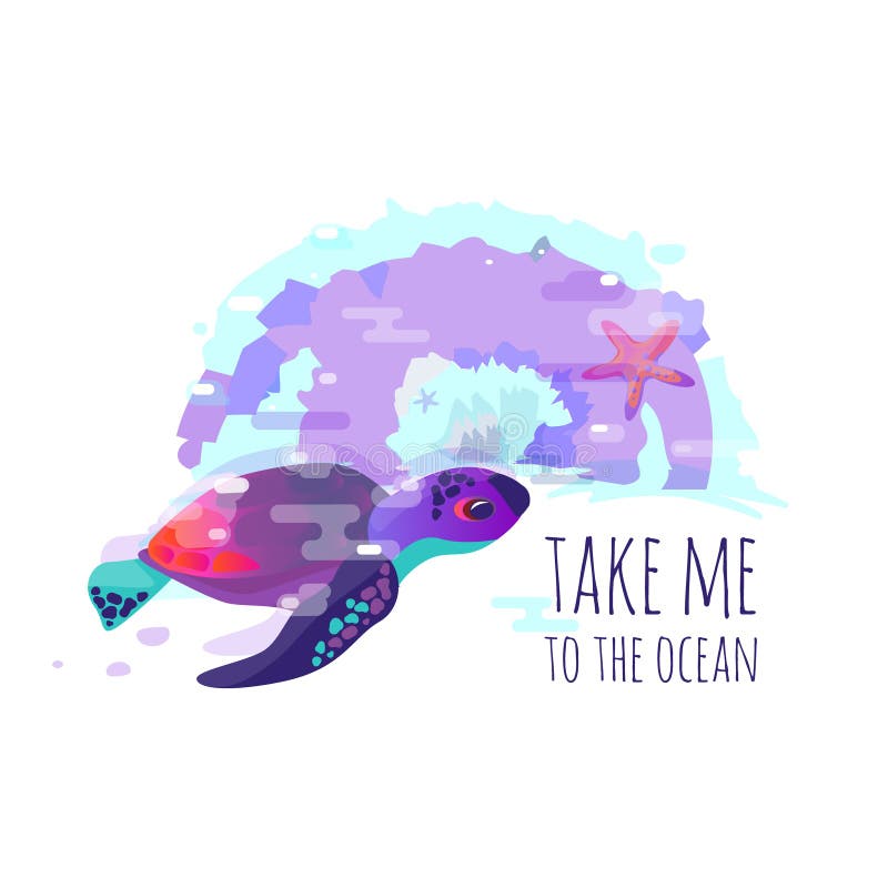 Vector l'immagine di fauna della tartaruga, delle stelle marine o del mare Un estratto vivo Segnando il ` con lettere di frase pr illustrazione di stock Vector l'immagine di fauna della tartaruga, delle stelle marine o del mare Un estratto vivo Segnando il ` con lettere di frase pr illustrazione di stock