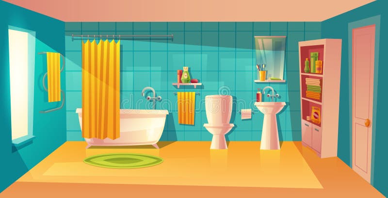 Vector l'interno del bagno, stanza con mobilia, vasca royalty illustrazione gratis Vector l'interno del bagno, stanza con mobilia, vasca royalty illustrazione gratis