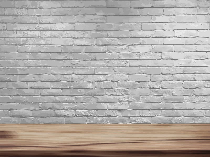 Vector la cima vuota della tavola di legno naturale e di retro fondo bianco del muro di mattoni illustrazione vettoriale