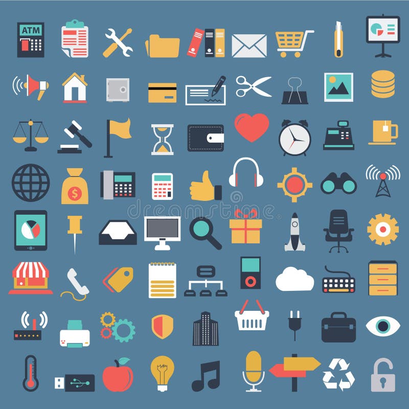 Vector la colección de negocio plano colorido y financie los iconos ilustración del vector Vector la colección de negocio plano colorido y financie los iconos ilustración del vector