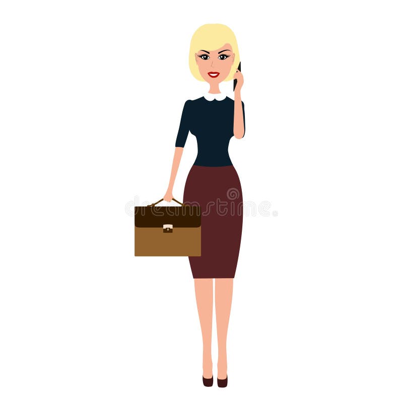 Vector la donna di affari con una cartella che parla sul telefono royalty illustrazione gratis Vector la donna di affari con una cartella che parla sul telefono royalty illustrazione gratis