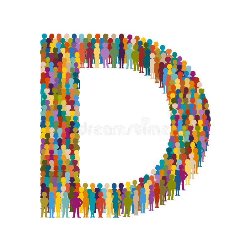 Vector la folla della gente nella forma di stile di re bemolle della lettera maiuscola royalty illustrazione gratis Vector la folla della gente nella forma di stile di re bemolle della lettera maiuscola royalty illustrazione gratis