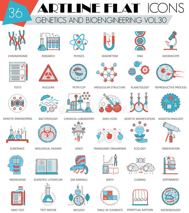 Vector la genetica e la linea piana icone di artline ultra moderno del profilo della bioingegneria per il web e i apps royalty illustrazione gratis