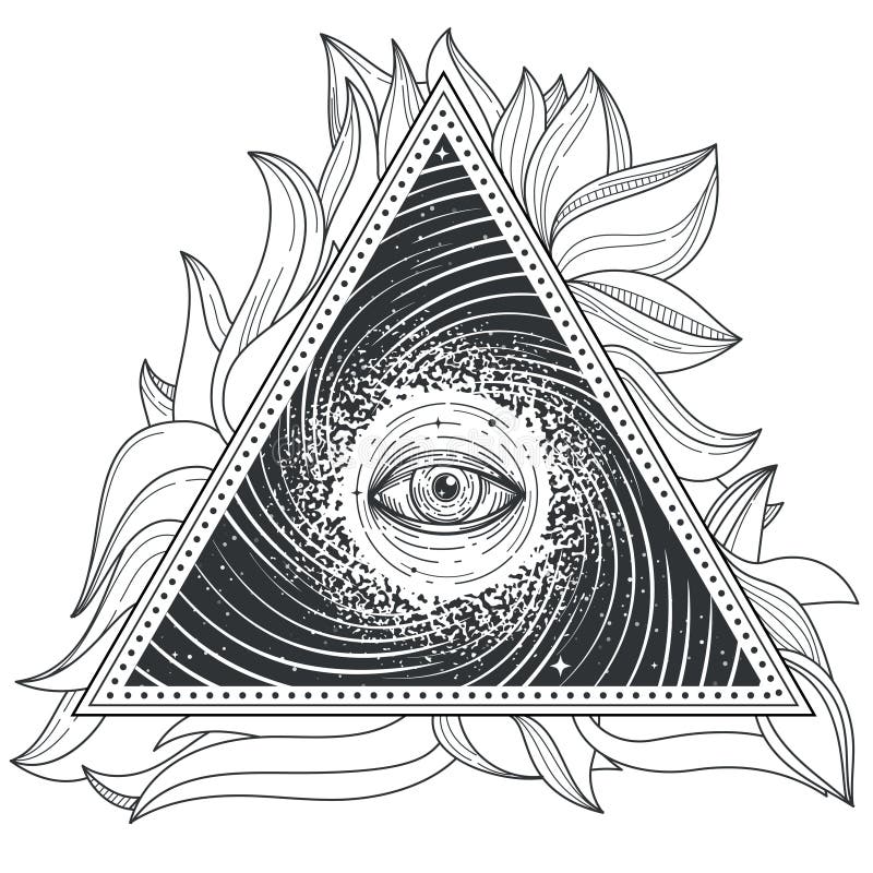 Vector la geometría sagrada del extracto del ejemplo del tatuaje con un ojo todo-que ve libre illustration
