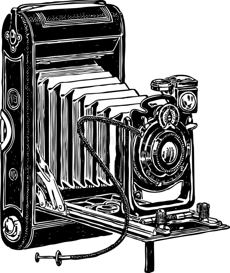 foto cámara. retro Clásico cámara dispositivo con un destello vector mano  dibujar ilustración. 32542151 Vector en Vecteezy