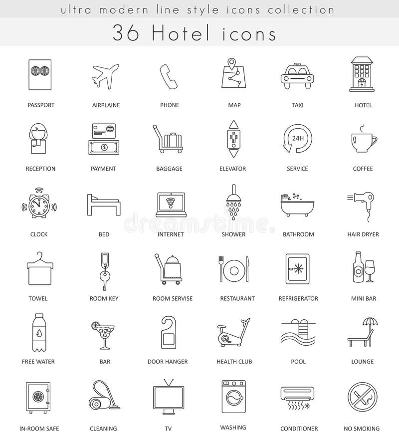Vector la linea ultra moderna icone del profilo dell'hotel per il web e i apps
