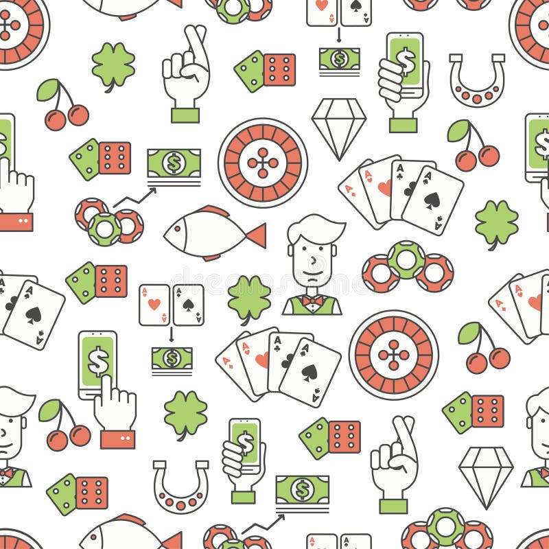 Vector la línea plana modelo inconsútil del juego de tarjeta del póker del arte libre illustration Vector la línea plana modelo inconsútil del juego de tarjeta del póker del arte libre illustration