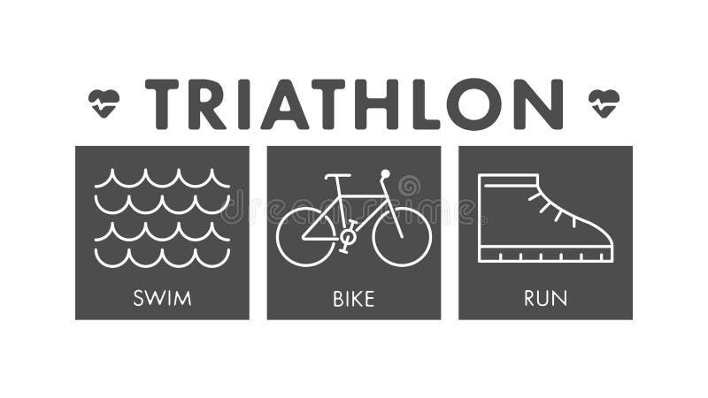 Vector la línea y logotipo y símbolo planos del triathlon libre illustration Vector la línea y logotipo y símbolo planos del triathlon libre illustration