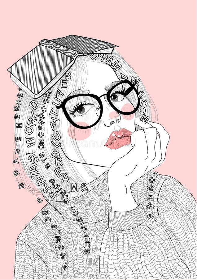 Vector a la muchacha hermosa con un libro en su cabeza ilustración del vector Vector a la muchacha hermosa con un libro en su cabeza ilustración del vector